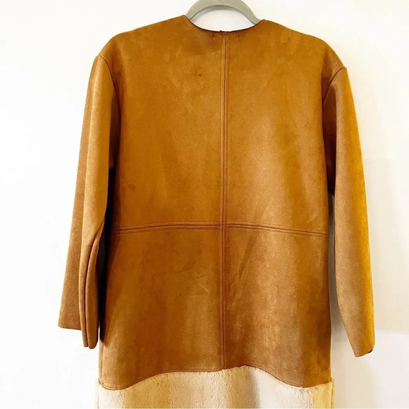 Zara Faux‎ Fur Ultrasuede Coat Brown Size Small Snap Front Blogger Fave Cozy - Picture 12 of 13